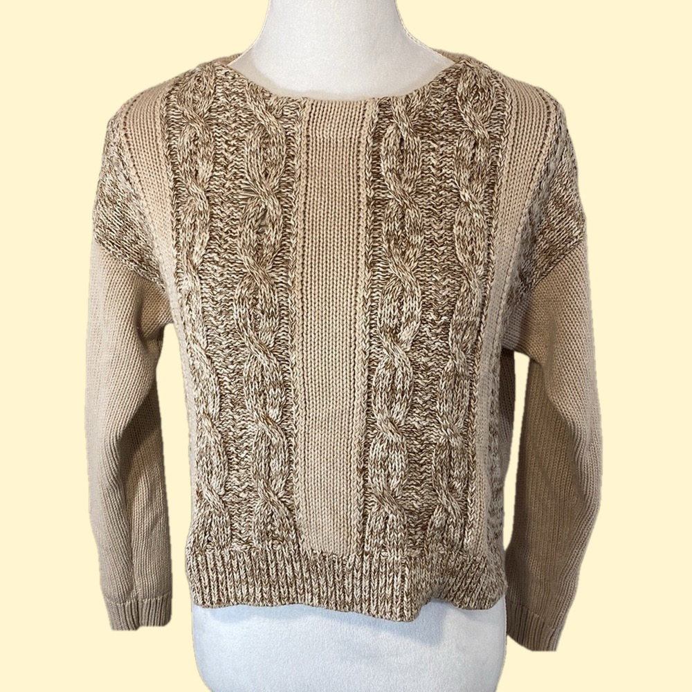 Armani Exchange Cable Knit Sweater Womens Beige Marled Cropped Preppy Medium